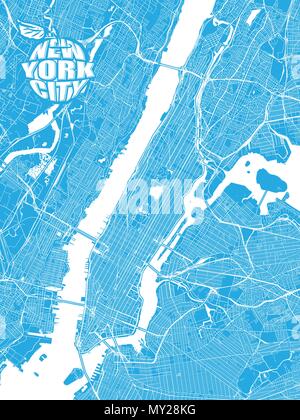 Blue map of New York City with Apple Logo. Very detailled version with bridges and without names. NYC-Apple logo grouped seperatly. Stock Vector