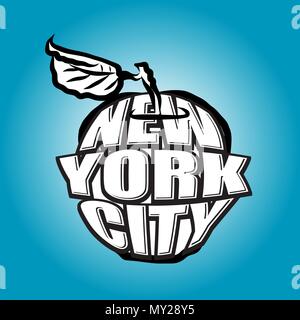 New York City Big Apple Logo on blue shaded Background Stock Vector