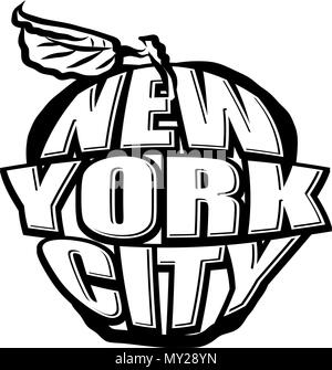 Big Apple NYC Logo. Black and White version. Lettering vector artwork. Stock Vector