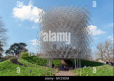 London, UK - April 2018: The Hive, by Wolfgang Buttress to provide visitors sound and visual experience about honeybees located at Kew Gardens Stock Photo