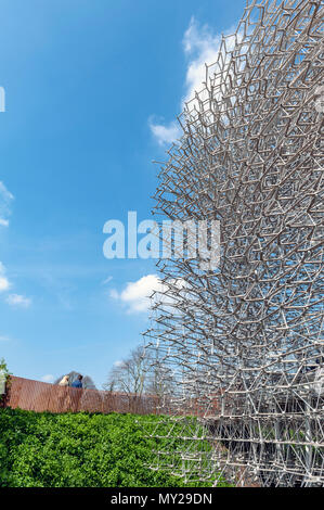 London, UK - April 2018: The Hive, by Wolfgang Buttress to provide visitors sound and visual experience about honeybees located at Kew Gardens Stock Photo