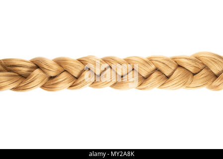 blond plait or braid of blond hair on white background Stock Photo