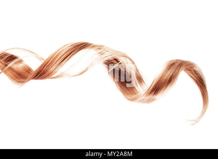 strawberry blond strand of hair on white background Stock Photo