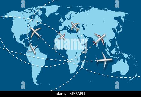 Business trip banner with Airplane and world map background. infographic world destination travel concept. vector illustration Stock Vector