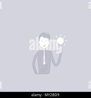 Businessman and Light Bulb idea concept.Creativity sign.Cartoon character.Businessman of good ideas.Successful businessman.Success,Achievement concept Stock Vector