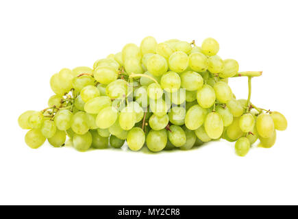 Large branch of delicious green seedless grapes on a white background Stock Photo