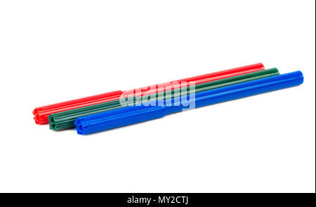 Three multicolored markers isolated on white background Stock Photo