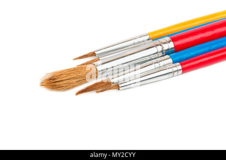 Set of paint brushes on white background close-up Stock Photo