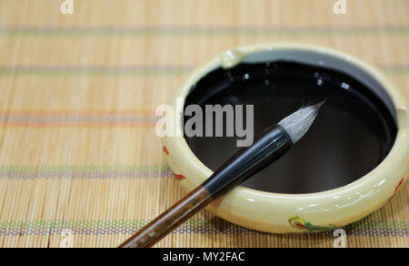 Chinese Calligraphy Brush, Ink and Equipments Stock Photo