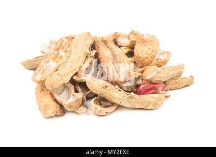 Bunch of shells from peanuts on white background Stock Photo