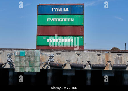 Stack Of Shipping Containers In the Port Of Los Angeles, California, USA. Stock Photo