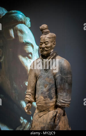 The Terracotta Army is a collection of terracotta sculptures depicting the armies of Qin Shi Huang, the first Emperor of China. Stock Photo