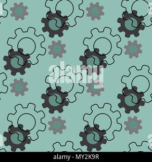Black gears seamless pattern isolated on blue. Wheels or cogs. Repeat texture. Infinite tiles Stock Vector
