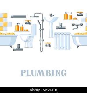 Bathroom interior. Plumbing seamless pattern. Stock Vector
