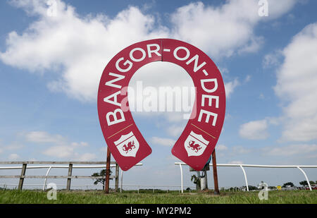 Finishing post at Bangor-on-Dee Racecourse. PRESS ASSOCIATION Photo. Picture date: Tuesday June 5, 2018. See PA story RACING Bangor. Photo credit should read: David Davies/PA Wire Stock Photo