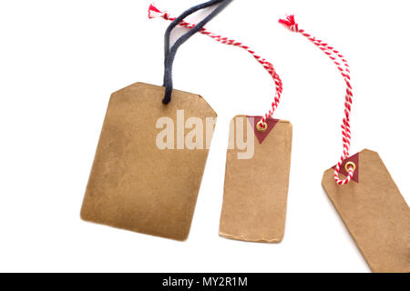 Blank old paper price tag or label set isolated on white background. Stock Photo