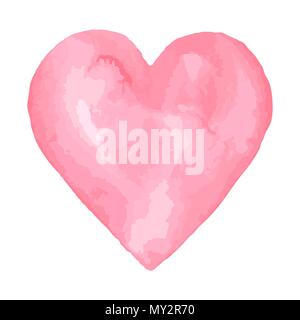 Watercolor brush heart. Pink aquarelle abstract background Stock Vector
