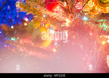 Blurred image. of Christmas-tree decorations, Retro filter effect. Stock Photo