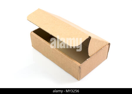 Empty open rectangular cardboard Isolated on White Background. Stock Photo