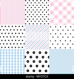 Cute set of Baby seamless patterns with fabric textures Stock Vector