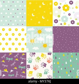 baby shower set of seamless backgrounds Stock Vector