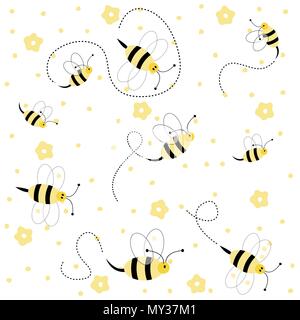 Vector seamless pattern with honey, bees and honeycomb, Illustration of ...