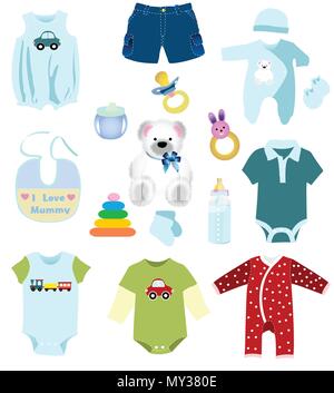 Baby boy elements, clothes Stock Vector