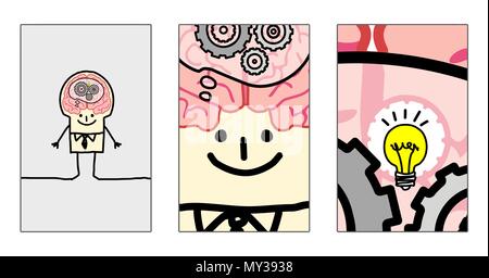 Zoom Inside Cartoon Clever Man Head Stock Vector