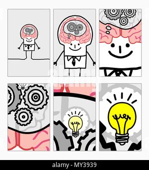 Zoom Inside Cartoon Clever Man Head Stock Vector