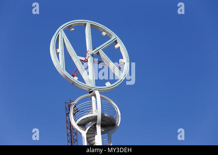 Stockholm, Sweden - June 2, 2016: The NK logo and clock on top of the NK department store located in at the Hamngatan street. Stock Photo