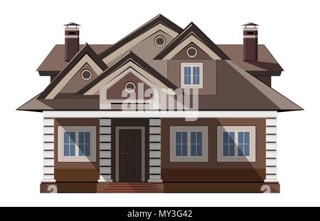 Exterior of the house. Vector illustration. A modern building. The facade of the house with doors and windows Stock Vector