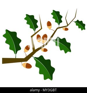 Ripe Acorn Icon. Autumn Oak Branch and Leaves Logo Stock Vector