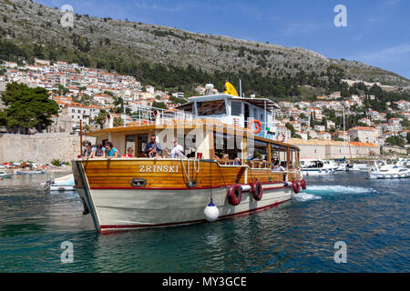 The Lokrum ferry, the Zrinski, leaving the Old Port of Dubrovnik, Croatia. Stock Photo