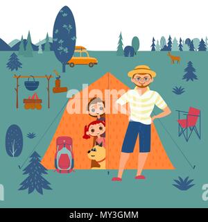 Family camping concept Stock Vector