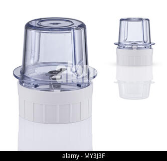 nozzle with blade from coffee grinder on white background with reflection. kitchen appliances Stock Photo
