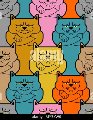 Grumpy cat pattern seamless. Angry pet background. Vector illustration Stock Vector