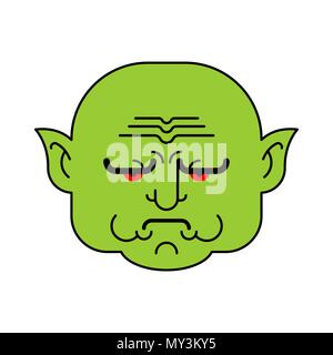 goblin Grumpy Green troll face. Angry org head. Vector illustration Stock Vector