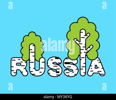 Russia logo. Letters and birch. National Russian tree. Vector illustration Stock Vector