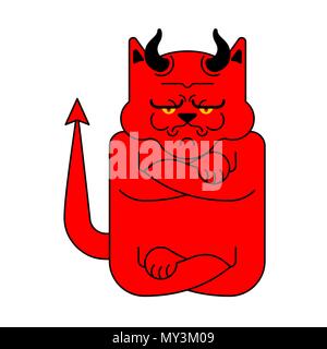 Devil Cat Grumpy isolated. Angry red demon pet. Vector illustration Stock Vector