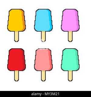 Ice cream set pixel art. 8 bit Icecream Vector illustration Stock Vector