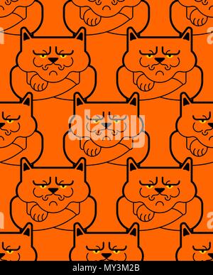 Grumpy cat pattern seamless. Angry pet background. Vector illustration Stock Vector