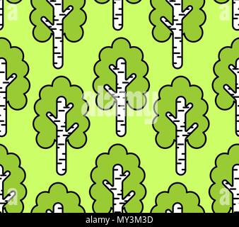 Birch Forest seamless pattern. National Russian tree background. Vector illustration Stock Vector