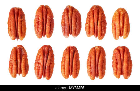 Dried pecan nut halves isolated on white background. Stock Photo