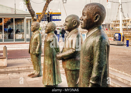 Cape Town, South Africa - May 14, 2015: Nobel Square with the four statues commemorating Nobel prize winners  in order from left  the late Chief Alber Stock Photo