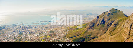 Panorama of the city of Cape Town and the bay as viewed from the Table Mountain. Stock Photo