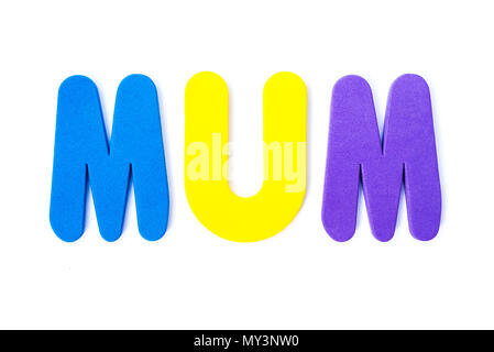 MUM spelt out with coloured letters. Stock Photo