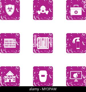 Chemical safeguard icons set, grunge style Stock Vector