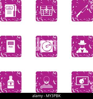 Surveillance icons set, grunge style Stock Vector
