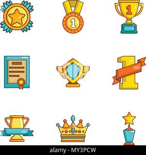 Prize place icons set, cartoon style Stock Vector