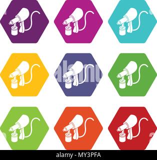 Air paint sprayer icons set 9 vector Stock Vector